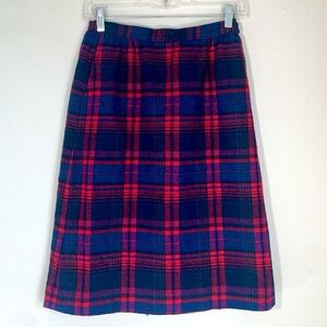 Vintage Pendleton Navy & Red Plaid Wool Midi Skirt | USA Made | Lined 10p